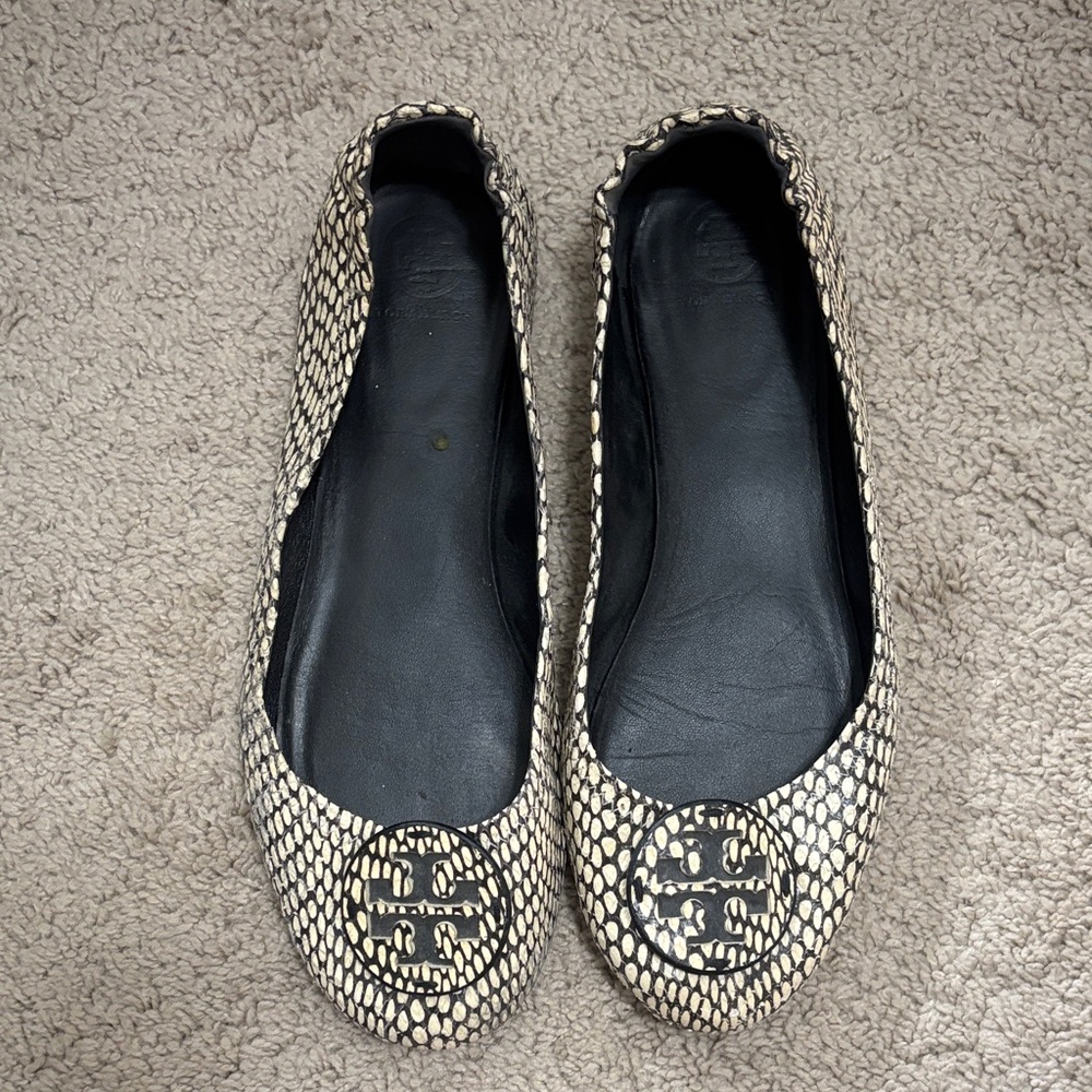 Black and Cream Patterned Women's Ballet Flats